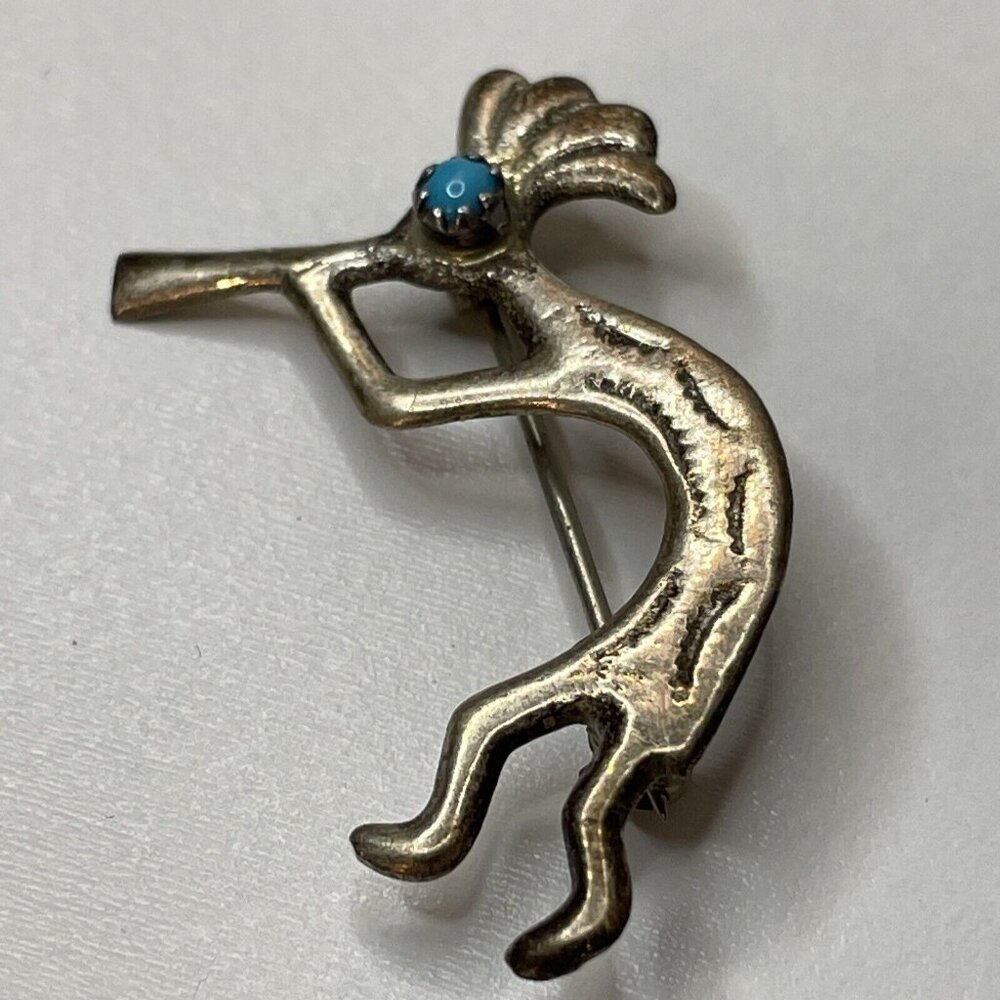 Sterling‎ Silver Kokopelli Turquoise Pin Brooch Native American Vintage AL6.1